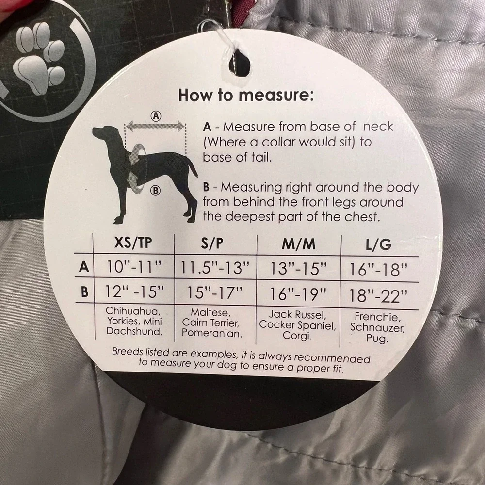 Silverpaw Reversible Packable Dog Jacket Burgundy Silver Geometric Puffer Medium